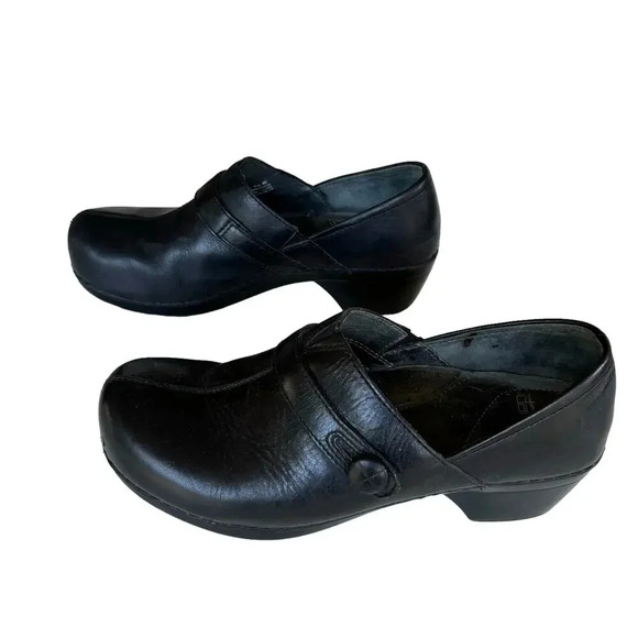 Dansko Solstice Black Leather Button Strap Clog Shoe Slip-On Size 40 - Picture 2 of 11